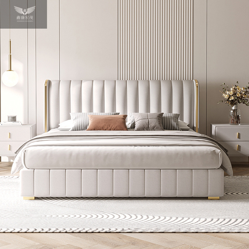 Foshan fuente fábrica de tecnología de lujo ligera cama de tela de viento de crema doméstica dormitorio principal 1.5 / 1.8 metros cama de envoltura suave al por mayor