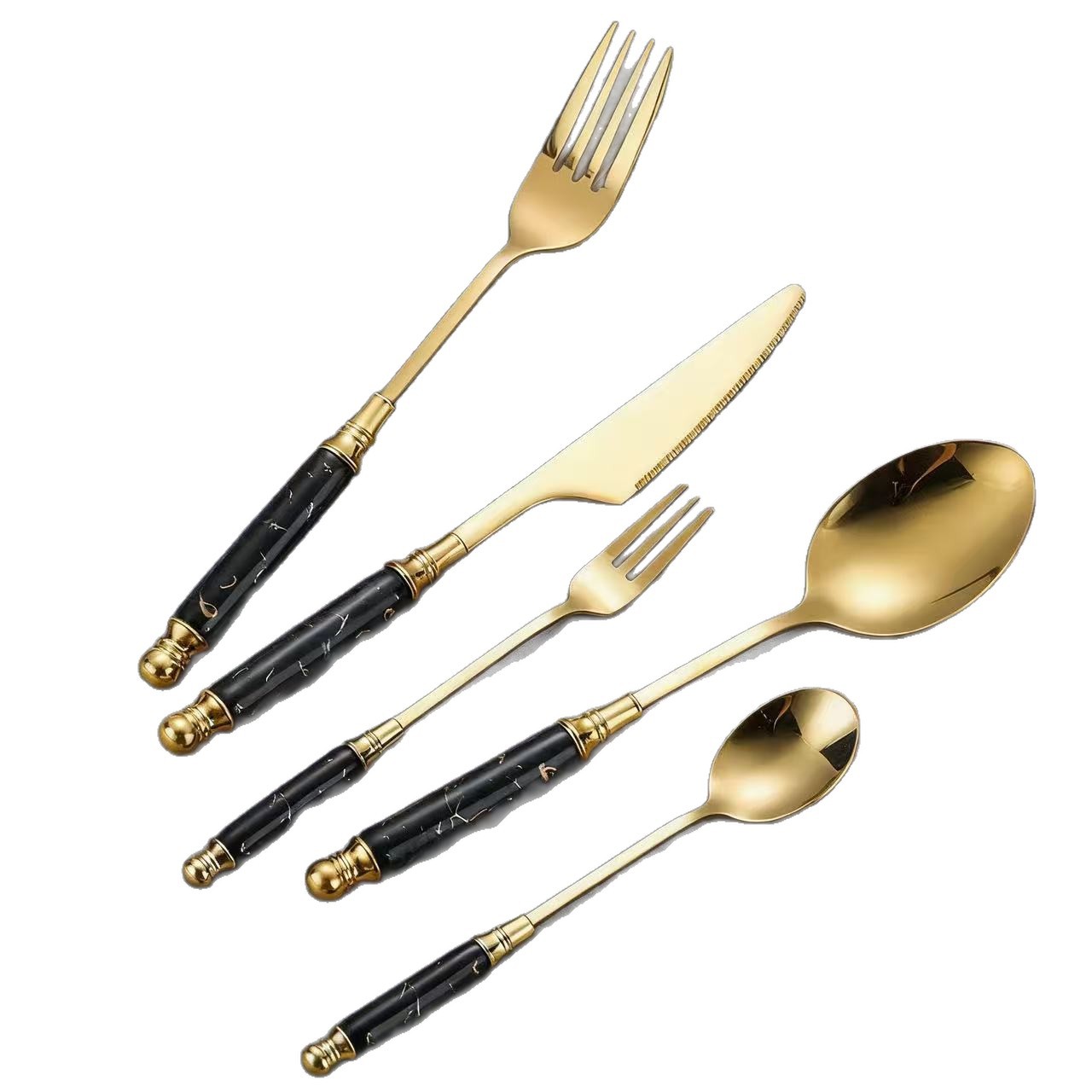 Rvs steakmes en bestekset met marmerpatroon_voghion.com