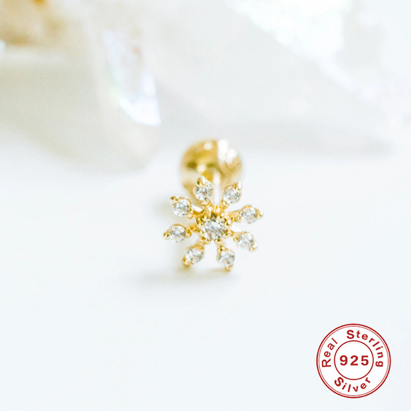 3g Weight 925 Sterling Silver Ear Needle Material 1 Piece Ear Cartilage Rings & Studs Fashion Flower 925 Sterling Silver Plating Inlay Zircon