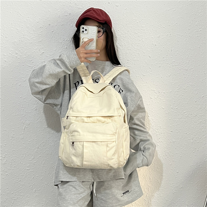 Solid Color Large Capacity School Bag New Style Casual Hong Kong Style Mori Style Retro School Bag College Student Women's European and American Fashion Shoulder Bag