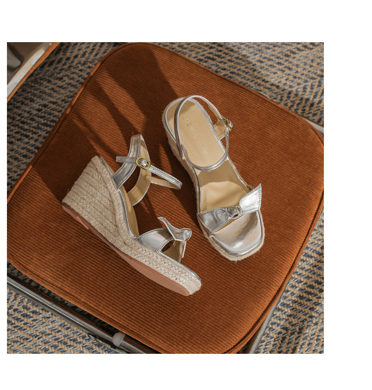 Sandal cao gót nữ hở mũi đế xuồng bện thừng gót 9 cm — màu vàng chi tiết 20