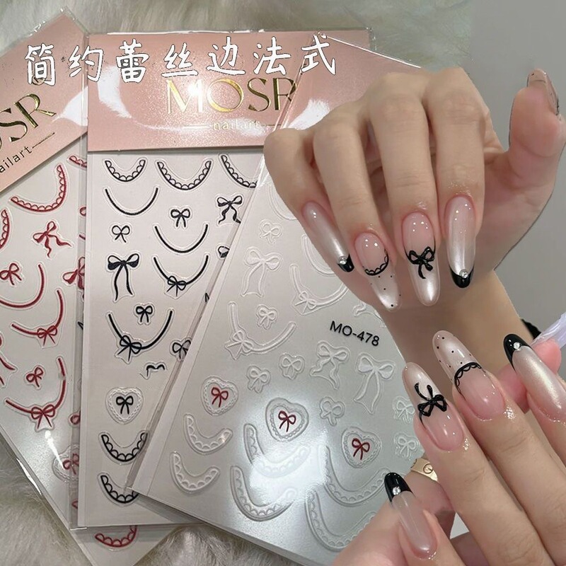 New Bowknot Nail Stickers, Popular on Instagram, French-Style Nail Lace Edge Butterfly Ribbon Simple Stickers New Bowknot Nail Stickers, Popular on Instagram, French-Style Nail Lace Edge Butterfly Ribbon Simple Stickers