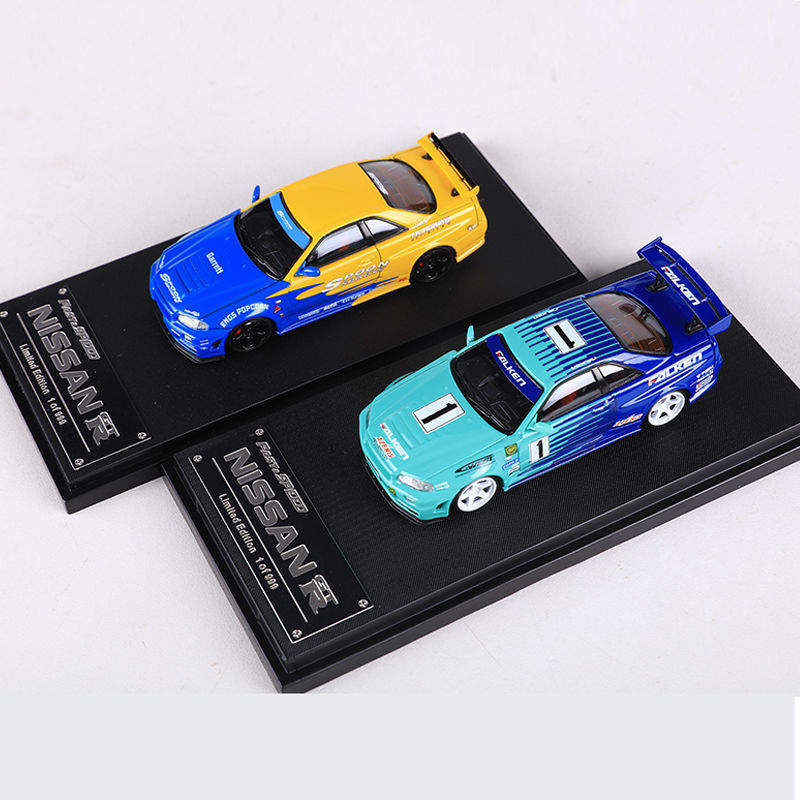 (2개) 빠른 속도 FS 1:64 닛산 스카이 라인 R34 스푼 FEIJIN 코팅 합금 자동차 모델