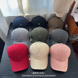 新款早春纯色水洗字母U百搭棒球帽女韩版休闲同情软顶鸭舌帽透气