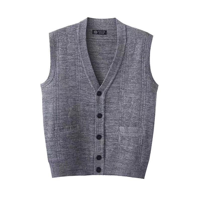 Sleeveless V‑Neck Knitted Vest Cardigan for Men, Middle‑Aged, Autumn, Sizes XL–3XL