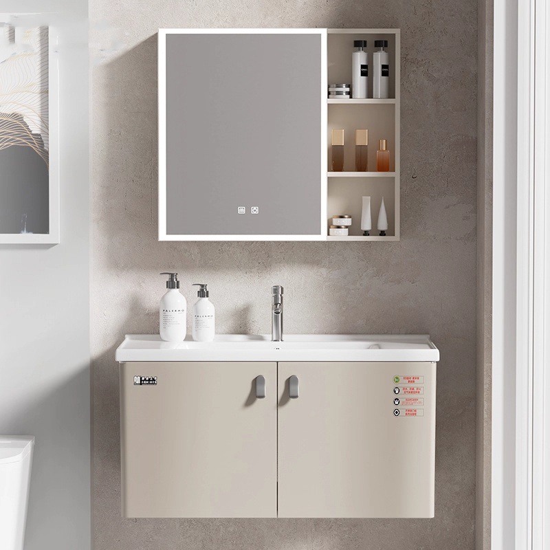 Gabinete de baño de acero inoxidable grueso lavabo combinado lavabo de inodoro doméstico de aire crema lavabo fácil