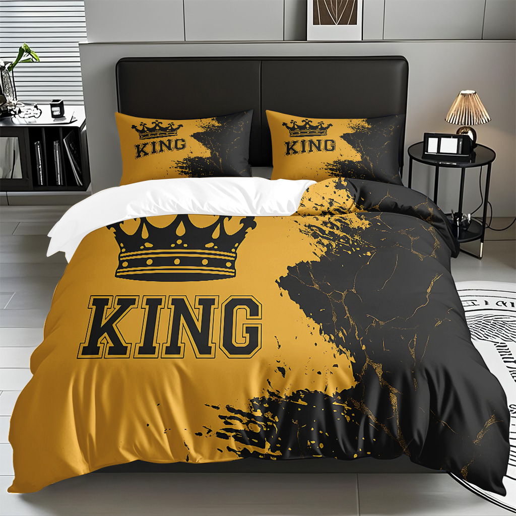 TEMU / JIT textil doméstico alfabeto digital impresión molido conjunto textil doméstico suave piel transpirable colcha cubierta de almohada combinación