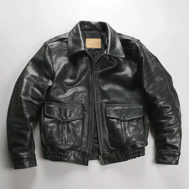 Autumn short leather jacket for leisure, genuine leather