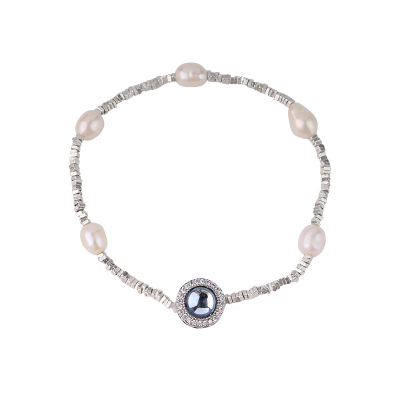 S925 pulsera de plata triturada, anafila natural, perla de agua dulce, pulsera de estrellas para mujeres, explosión de transmisión en vivo.
