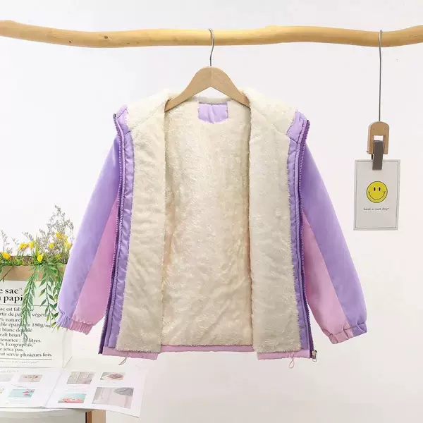 Girls' parka jacket for autumn and winter, fleece-lined and thickened, new style children's warm cotton coat, winter cotton coat for older children