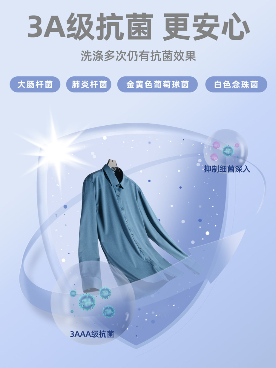 Camisas personalizadas de fibra de bambú acabado antibacteriano de manga larga de manga corta de hombre camisa de ropa profesional