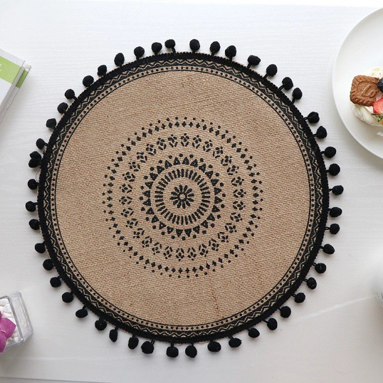 Inventario redondo de yute bordilla trenzada almohadilla de mesa ambiente decoración almohadilla de mesa retro almohadilla aislante térmico