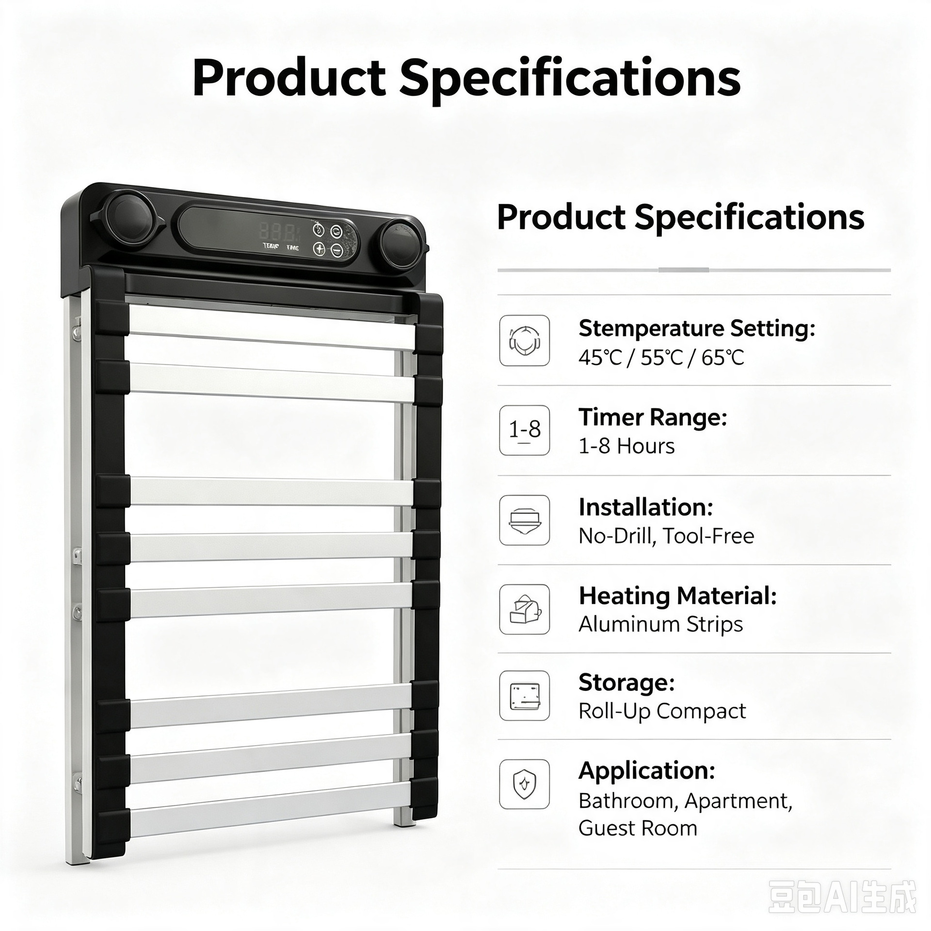 Electric Heated Towel Rack Bathroom Shelf Wall-Mounted White Carbon Fiber Heating Hotel Bathroom Smart Drying Rack
