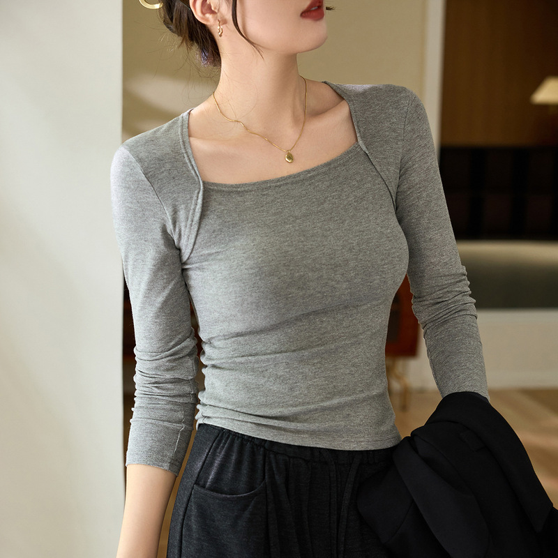 # The Ultimate Choice #   Elegant Square-Neck Sleeveless T-Shirt for Women, Long-Sleeve 2026 Autumn New Style Tight-Fitting Base Shirt Top.