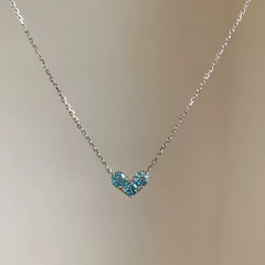 S925 ミニマリスト スタイル ブルー ダイヤモンド ラブ ネックレス、女性用、スマートでパーソナライズされた、ハート型のデザイン、ファッショナブルでハイエンドの鎖骨チェーン