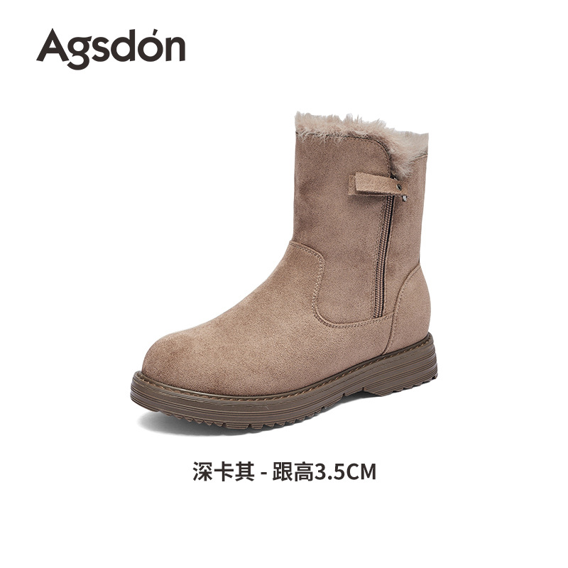 Botas de nieve de fondo grueso de Augu Shi Deng mujeres invierno 2025 zapatos de algodón gruesos de cañón corto, botas de moda de fondo plano pequeñas