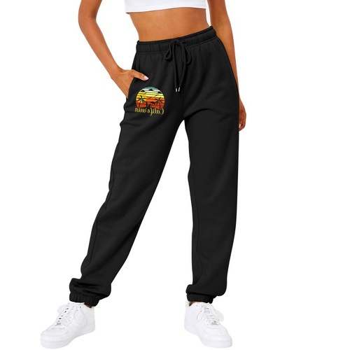 Cross-border foreign trade: AliExpress, Wish—Women's Autumn Fleece-lined Base-Layer Drawstring High-Waist Casual Pants for Europe and the U.S.