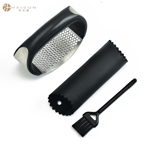 Cross-border circular garlic press 304 stainless steel garlic pounder 3-piece set garlic press manual silicone garlic peeler