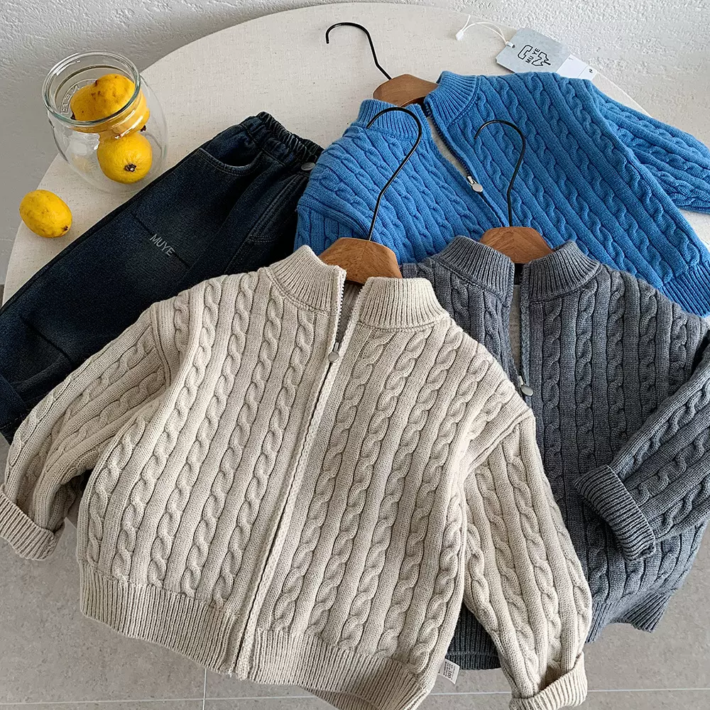 木野冬季毛衣儿童加厚双层针织衫外套湖州织里童装男女童韩版开衫