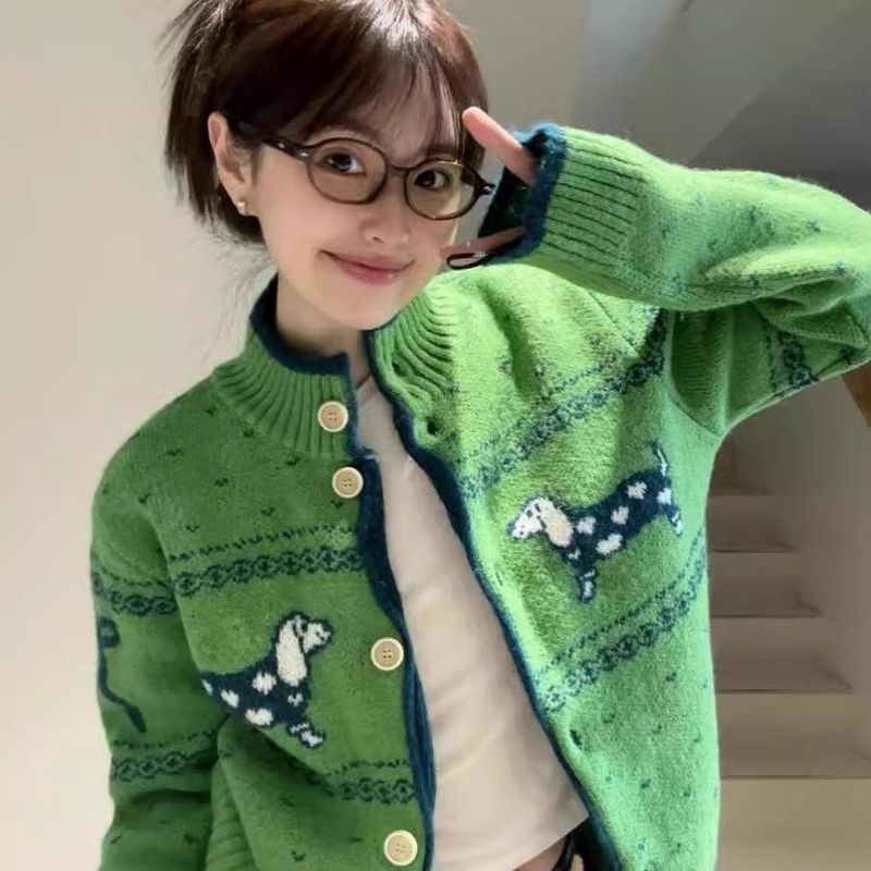 圣诞绿色毛衣女2025春秋季费尔岛复古氛围感穿搭上衣针织开衫外套|undefined
