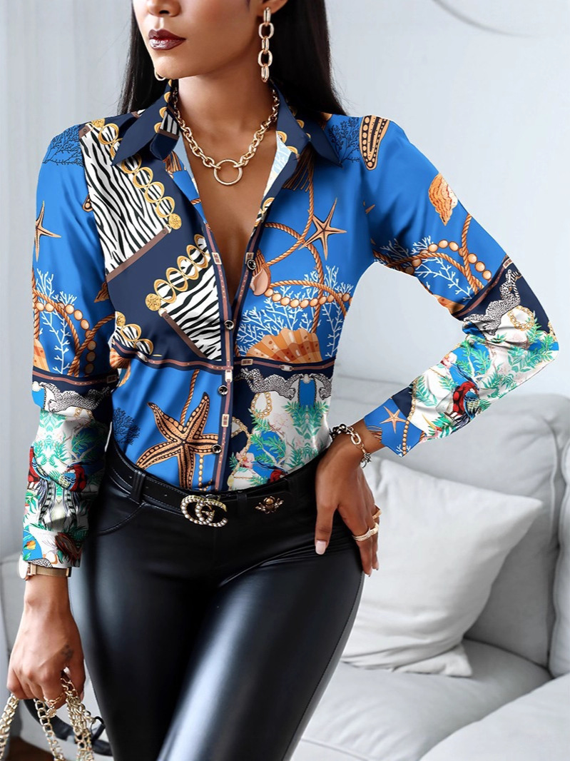Comercio exterior europeo y americano nuevo estilo otoño ropa de mujer estampada camisa de manga larga camisa temperamento image 1