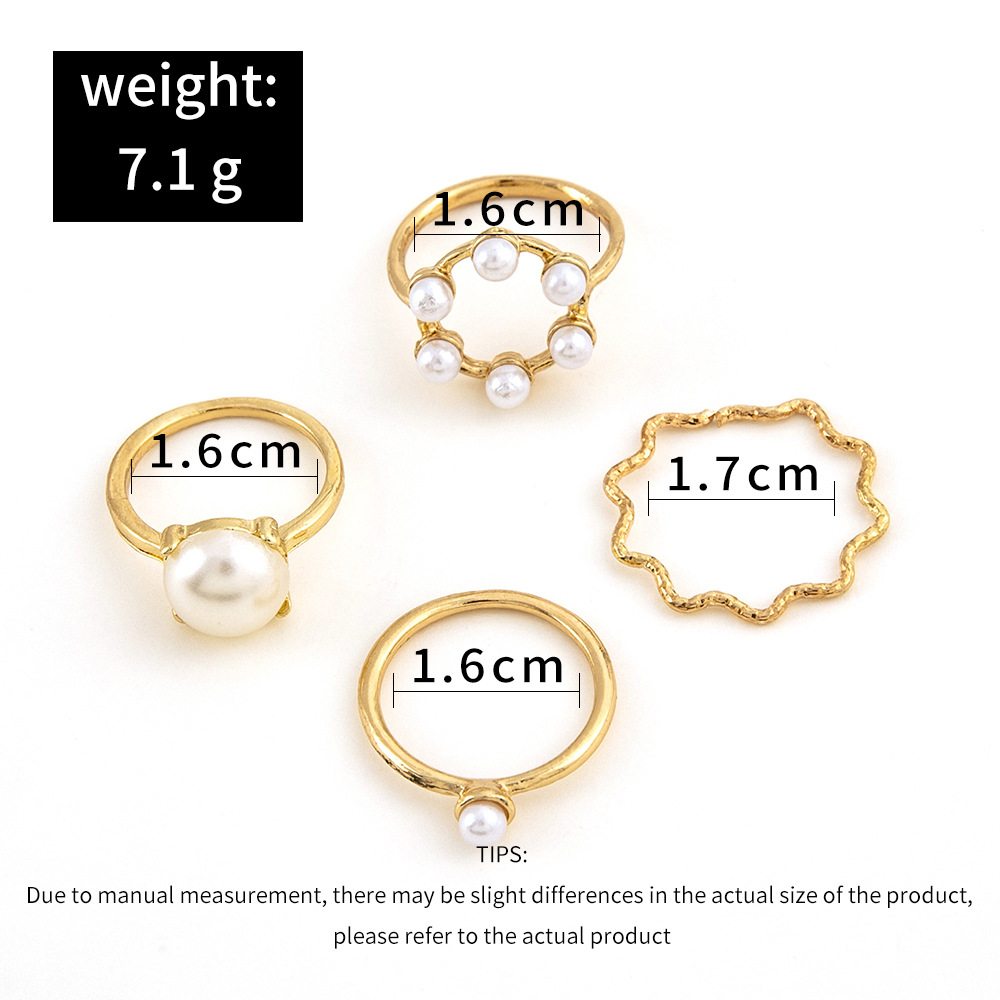 Europe and America Cross Border New Graceful and Fashionable Circle and Pearl Wave Simple Geometric Knuckle Ring FourPiece Setpicture6