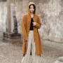 砂洗带帽复古棉麻长风衣