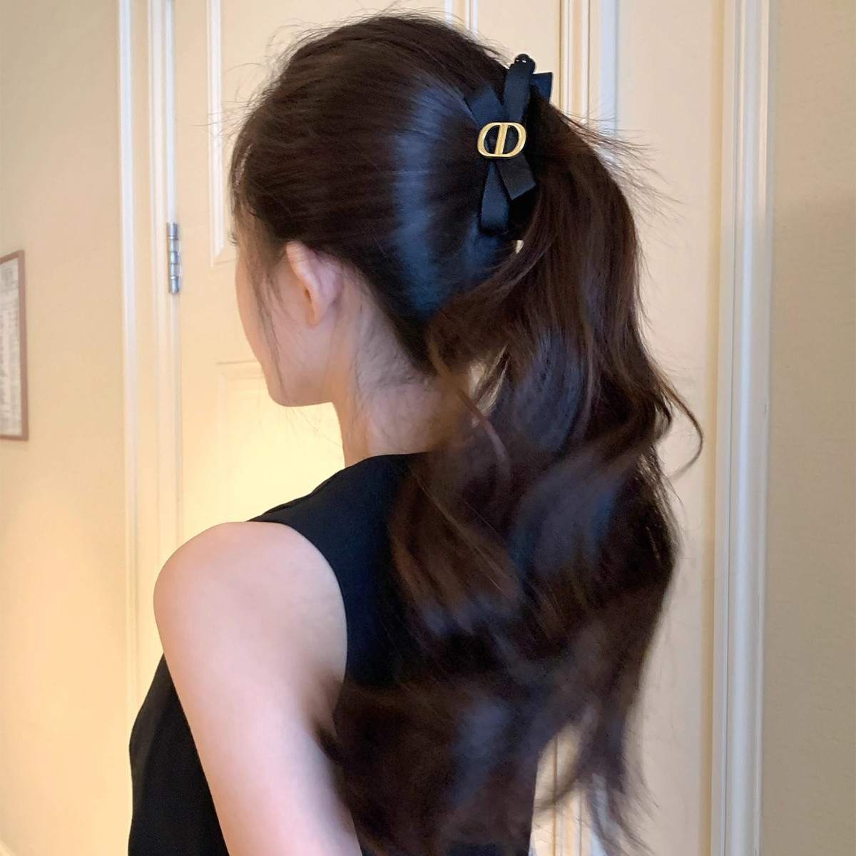 7#Black bow banana clip - 10cm