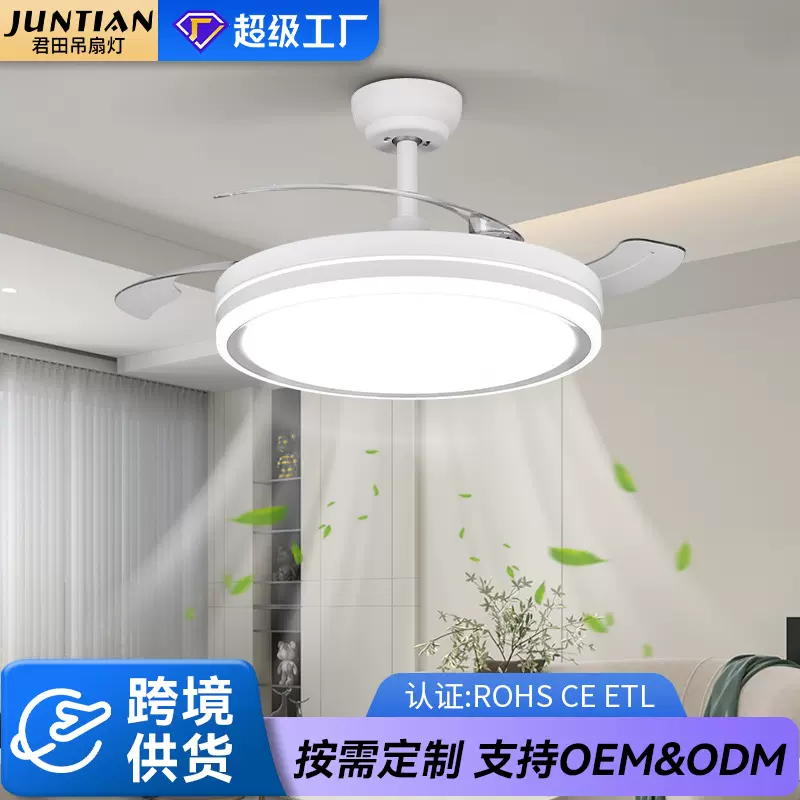 隐形风扇灯吊扇灯大风力静音客厅餐厅吊扇变频调光卧室吸顶电扇灯