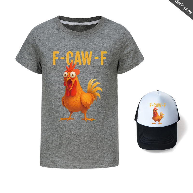 F-Caw-F Funny Chicken 儿童童装短袖T恤+帽子5057|undefined