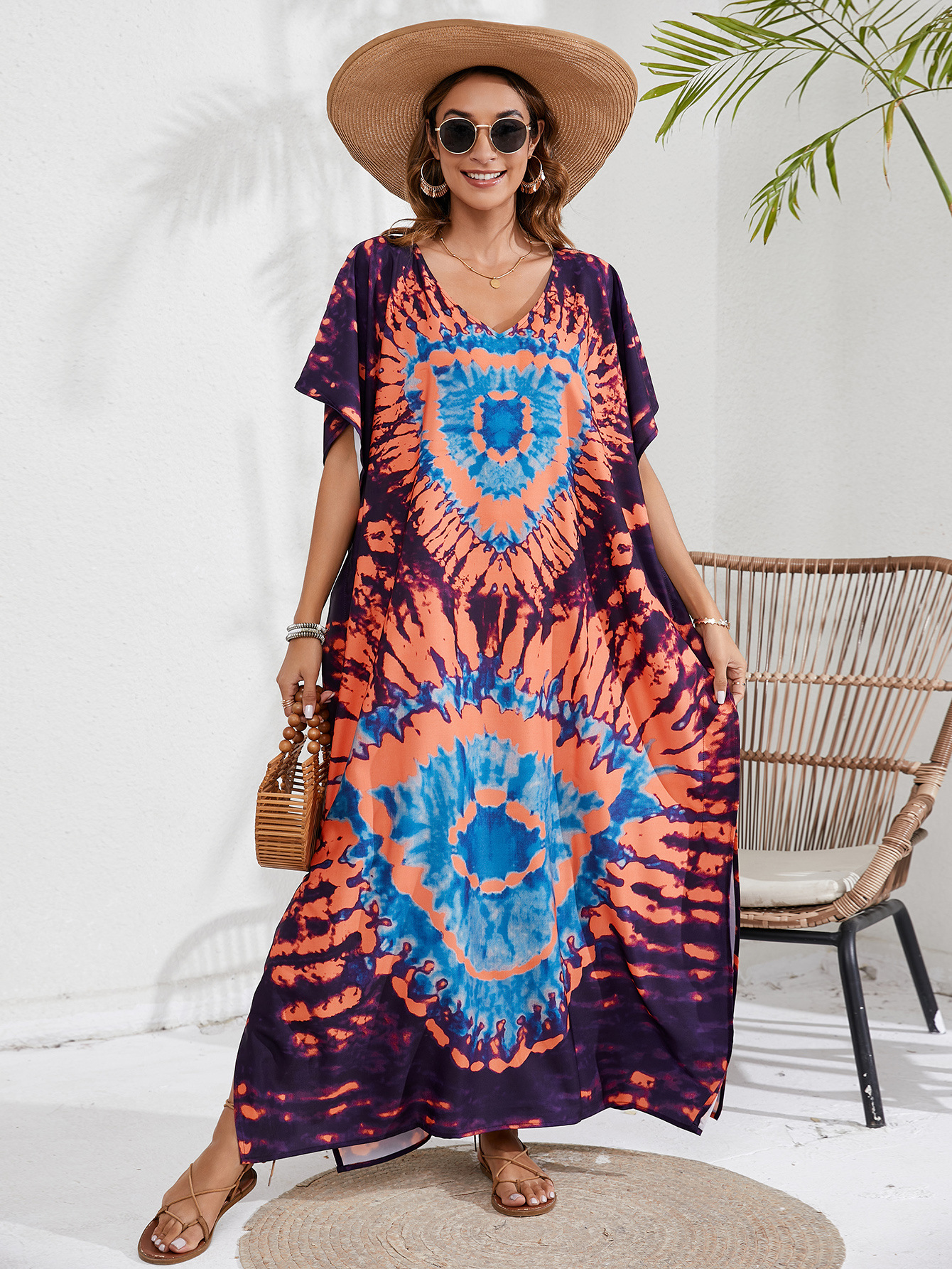 44 colores transfronterizo europeo y americano impreso playa blusa vacaciones playa falda bikini sol protección ropa blusa 1D196