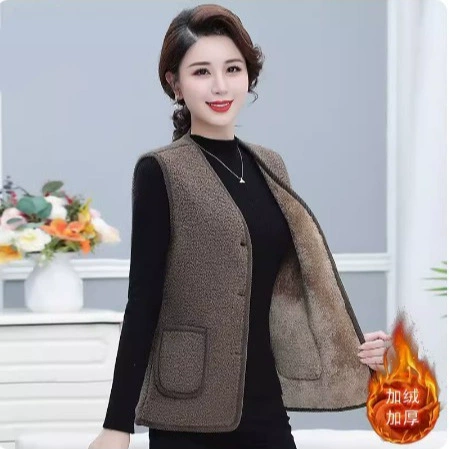 Весенний и осенний флисовый жилет для женщин среднего и старшего возраста, осенне-зимний флисовый жилет из овечьей шерсти для мам среднего возраста, весенний жилет на флисовой подкладке.