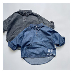 Tencel denim cotton spring new Korean style children's denim shirt boys and girls pullover baby shirt fashionable tops