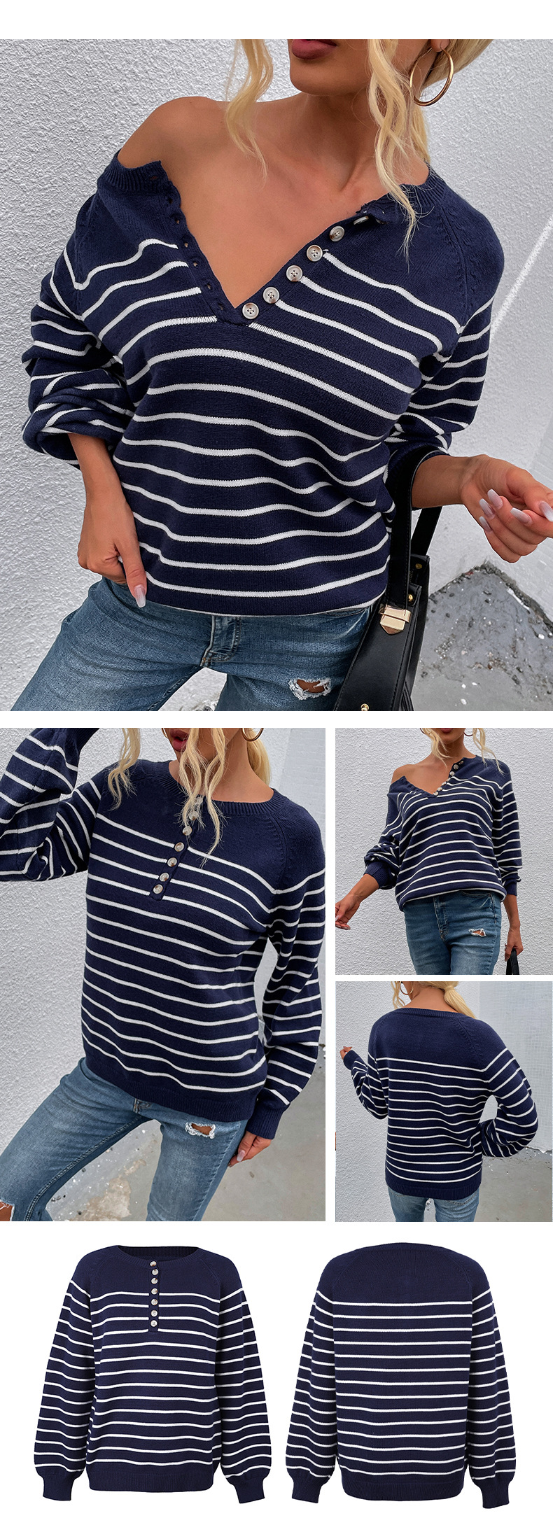 autumn and winter striped buttoned knitted sweater nihaostyles wholesale clothing NSMMY83341