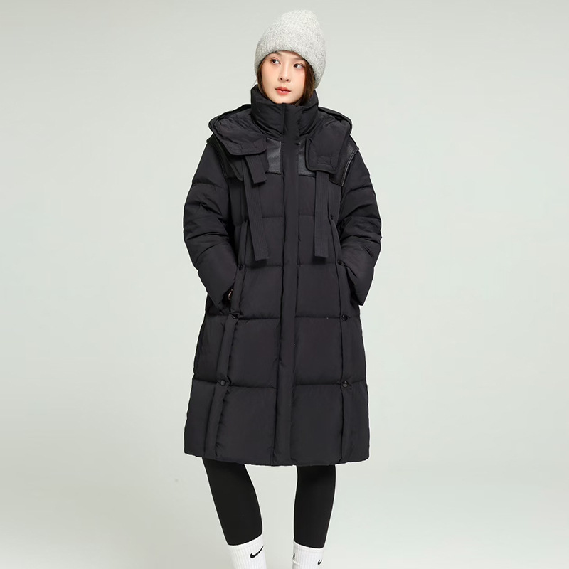 高奢90白鸭绒长短款羽绒服女2025新款加厚拼接PU设计感飘带面包服|undefined