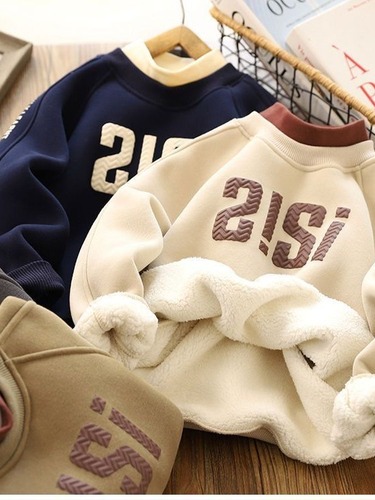 Children's unisex plush mid-layer cool Han-style letter print hoodie
