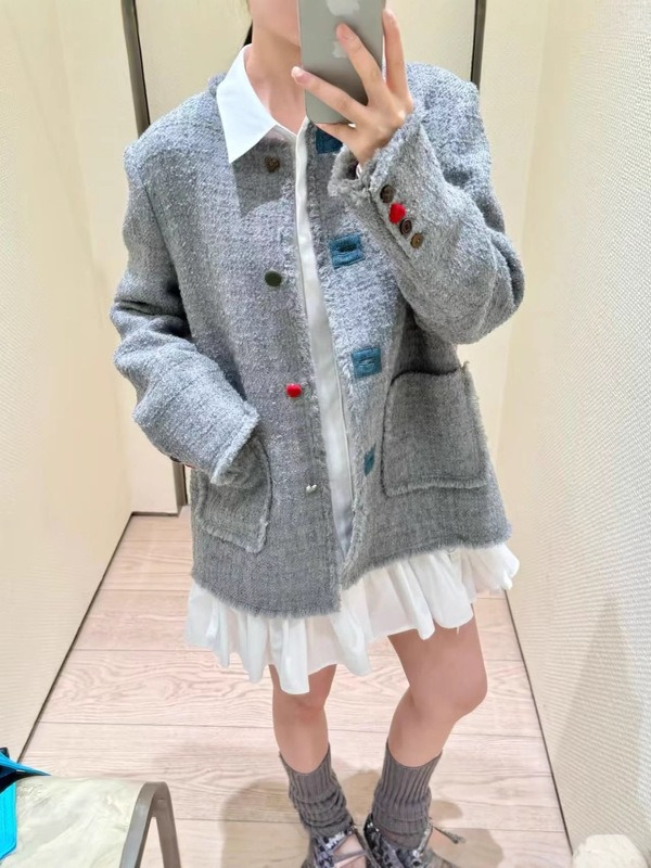 现货short短句设计师品牌彩色纽扣小香风夹克时髦外套 25秋冬新品|undefined