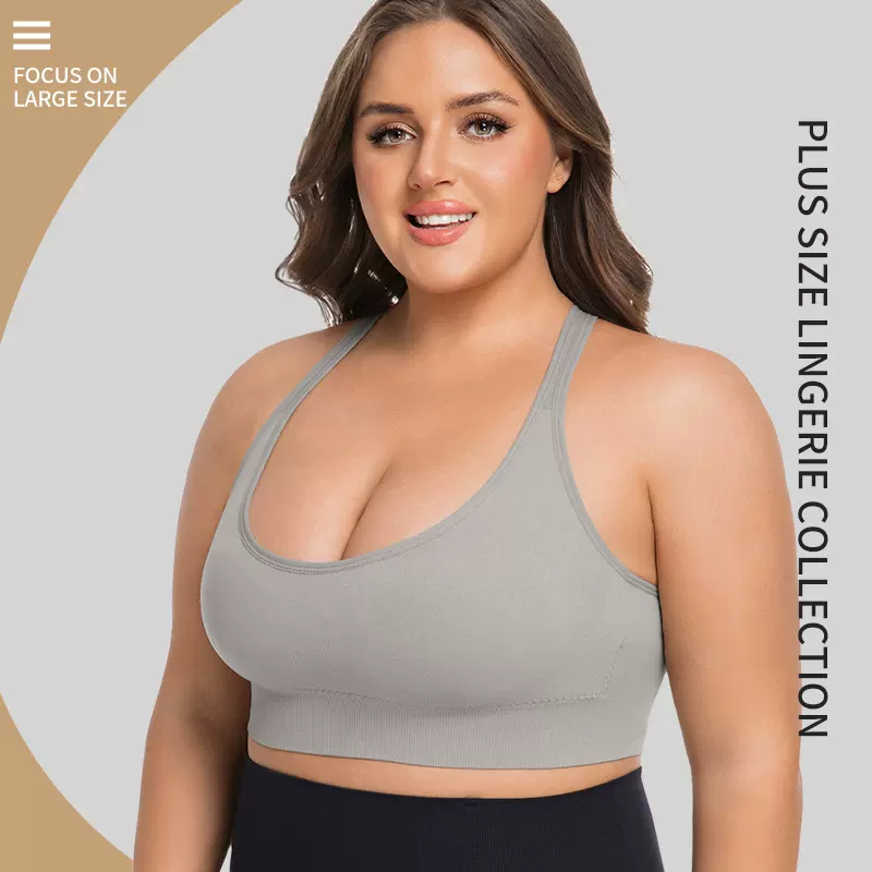 跨境欧美加大码无钢圈透气舒适美背运动文胸跑步健身打底女士内衣