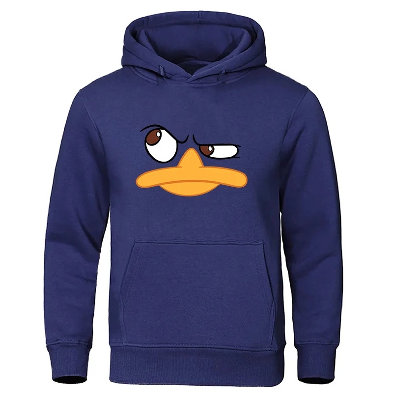 Nueva impresión de pato de dibujos animados de otoño, suéter gráfico para hombre, suéter y bolsillo de canguro, cómodo y suelto, funda de cordón de moda