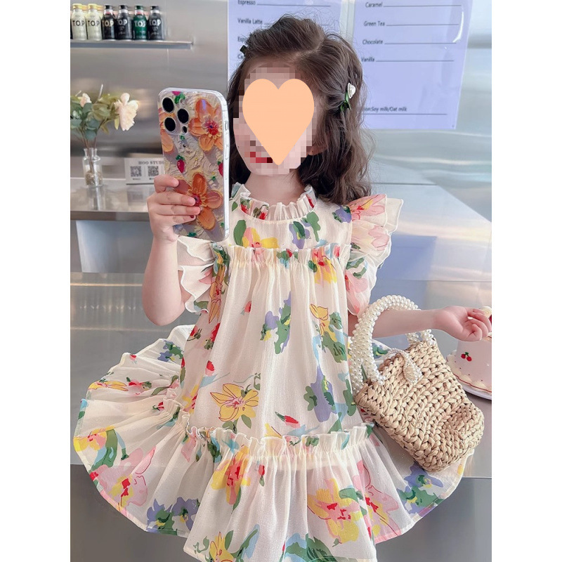 女の子ドレス 2025 新しい夏服子供のファッショナブルな花柄小さな女の子ベビー夏ファッショナブルなプリンセススカート|undefined