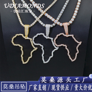 Foreign trade for 925 silver moissanite pendant personality hollow map European and American hip hop necklace accessories hot sale
