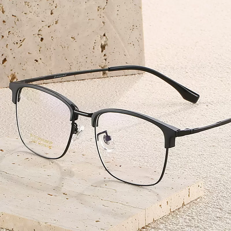厂家批发内销男经典半钛方形防蓝光眼镜近视可配度数眼镜框平光镜
