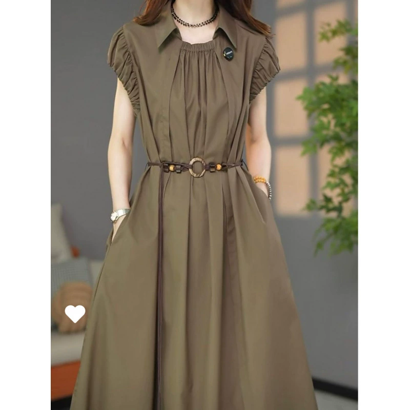 Модная элегантная женская высококачественная юбка из хлопка Tencel 025, летняя новая стильная юбка до колена для похудения талии, уменьшающая возраст