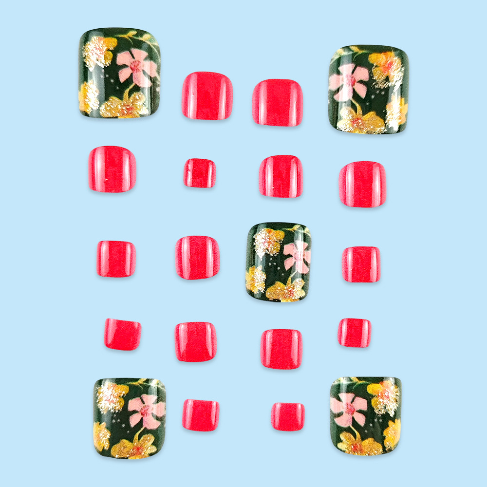 Hot Girl Green Paquete de 24 piezas de uñas de uñas Dulce y fresco parche de uñas de pie extraíble para uñas Venta caliente transfronteriza