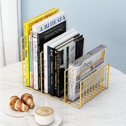 Desktop bookshelf wrought iron storage rack metal desk simple ins office small magazine storage and organization shelf
