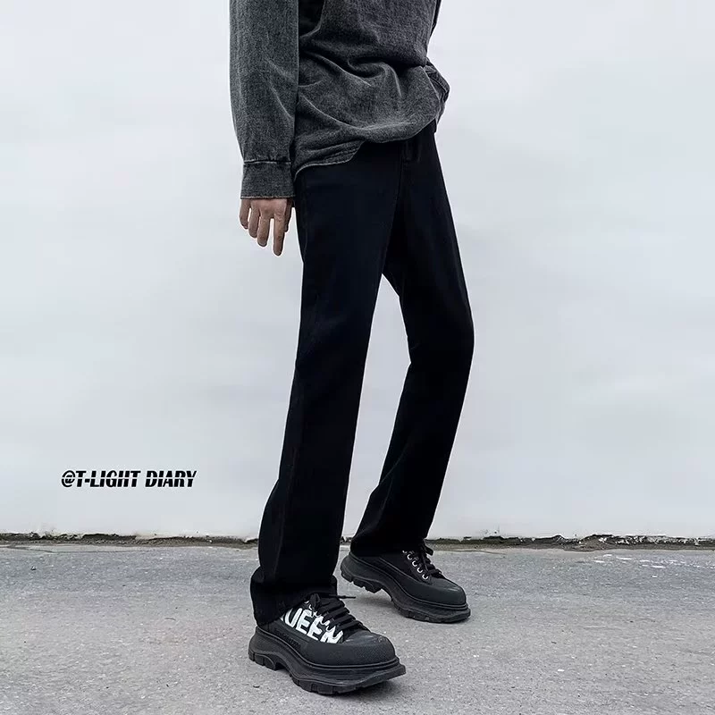 Черные брюки, джинсы, американский стиль, slim fit, свободный прямой крой, осень