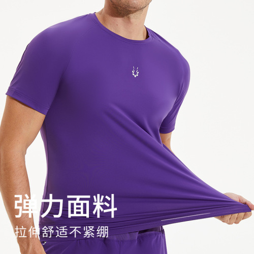 Men's Short Sleeve Summer Round Neck Reflective Print Sports T-Shirt for Outerwear Running Marathon Training Fitness Clothing