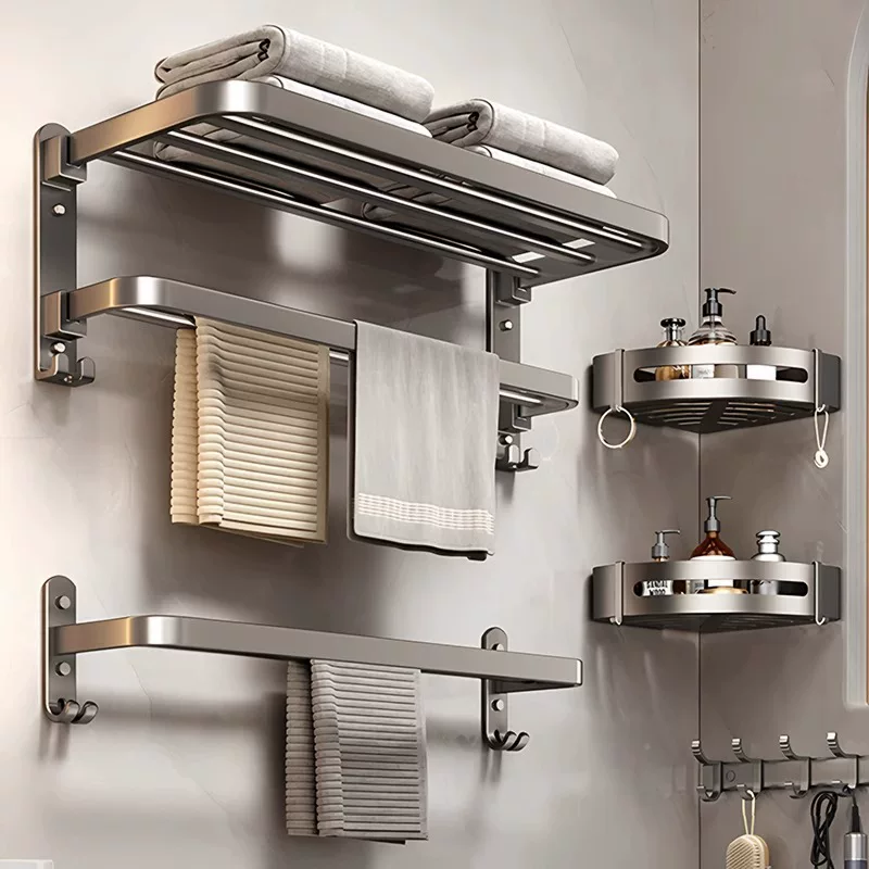 Туалетный шкаф для полотенец из алюминий-эм-вольной punching towel rack, складные полки, комната ванной, набор полок для полотенец