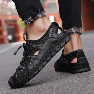 Cross-Border 2024 Green Casual Shoes Large Size Men's Shoes Thick Line Stitched Sole Summer Mesh Slip-On Independent Station Style Cross