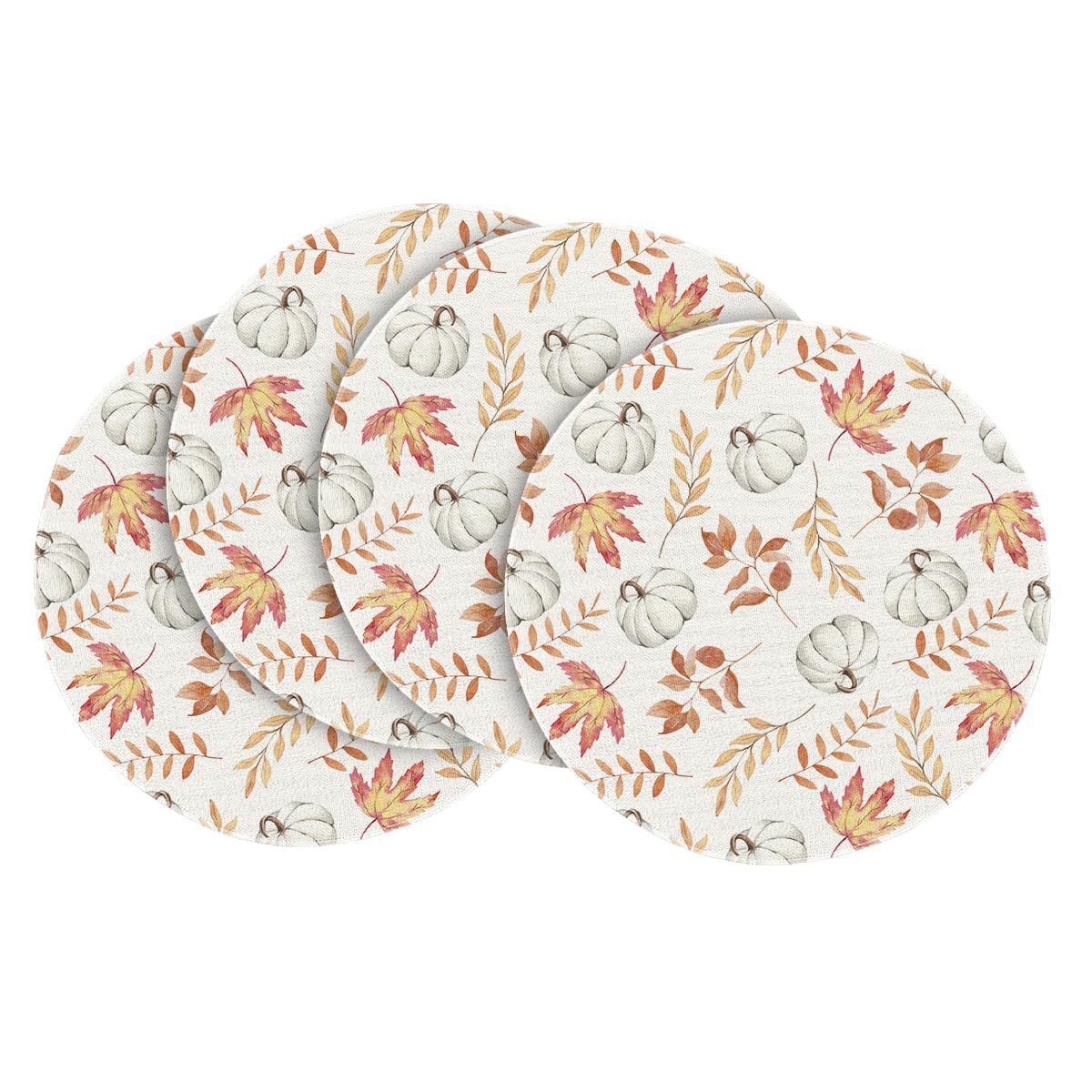 Día de Acción de Gracias almohadilla de mesa redonda hoja de otoño calabaza lino almohadilla de mesa lavable almohadilla aislante de impresión taza antideslizante almohadilla